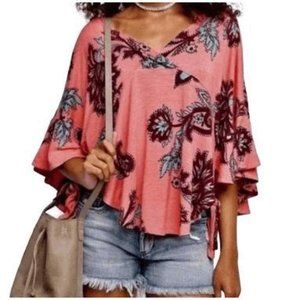 Free People Maui Wowie Printed Surplice Bodice Top: Passion Flower: Large: NWT